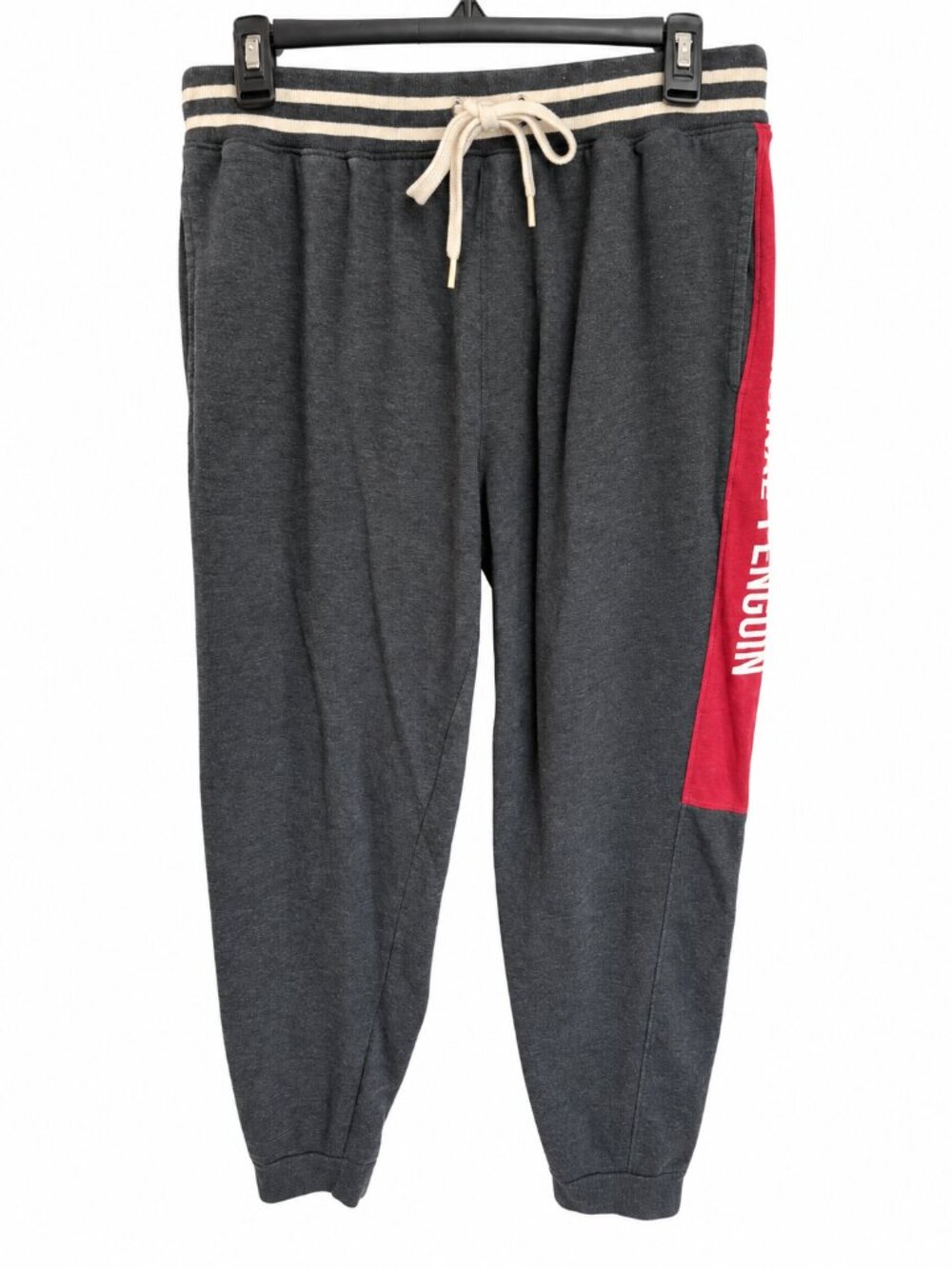 Original Penguin Men’s Large Jogger Sweatpants Gray Red Side Stripe Logo